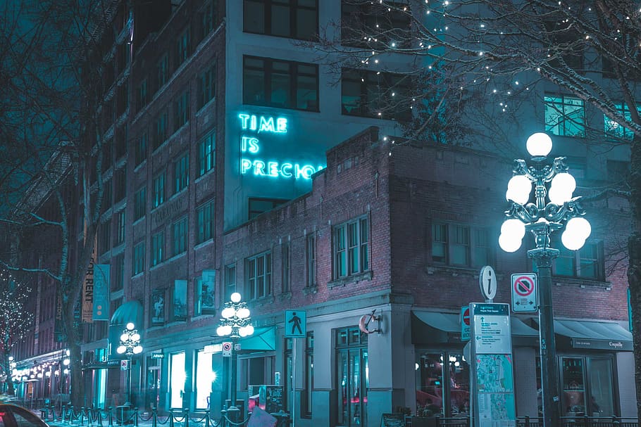 canada, vancouver, gastown, neonlights, night, europe, city
