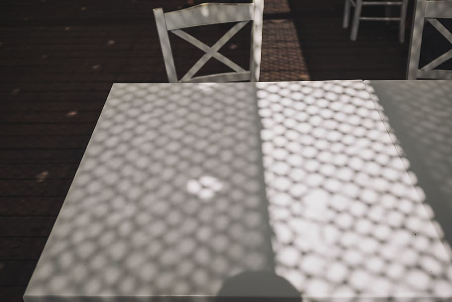 greece, corfu, table, white, sun, summer, light, empty, shadow HD wallpaper