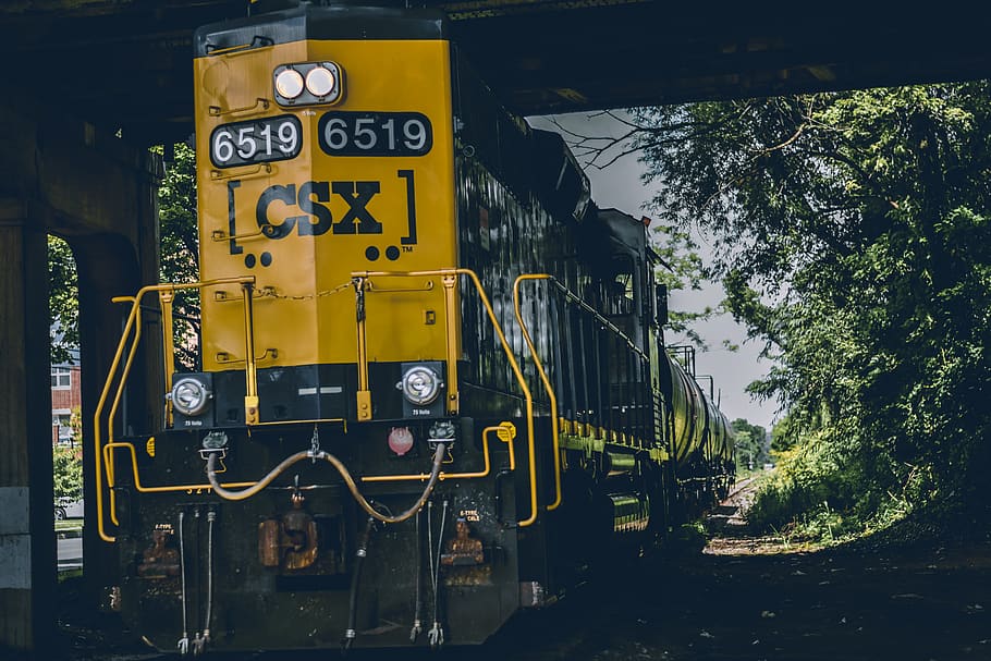 yellow and black CSX train, transportation, engine, freight train, HD wallpaper