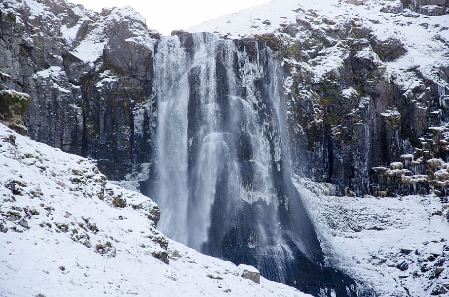 iceland, waterfall, snow, mountain, beauty in nature, scenics - nature HD wallpaper