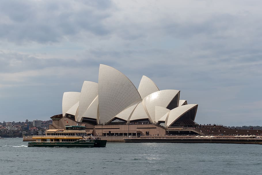 sydney, opera, house, ferry, landmark, water, harbour, building exterior HD wallpaper