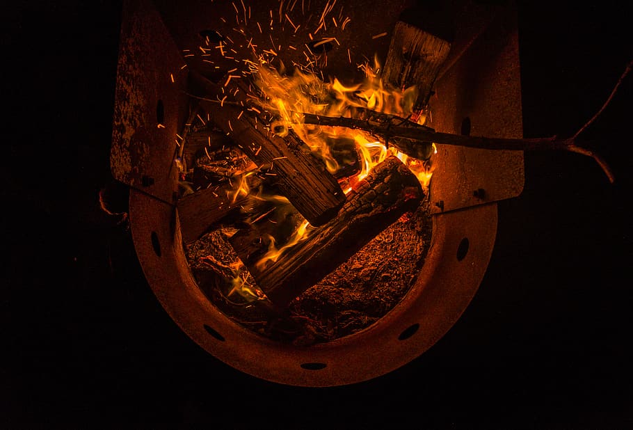 top view of bonefire, burning, fire - natural phenomenon, flame HD wallpaper