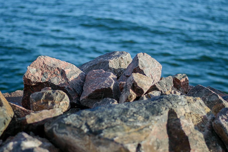 stones, sea, rock, rock - object, solid, no people, nature HD wallpaper
