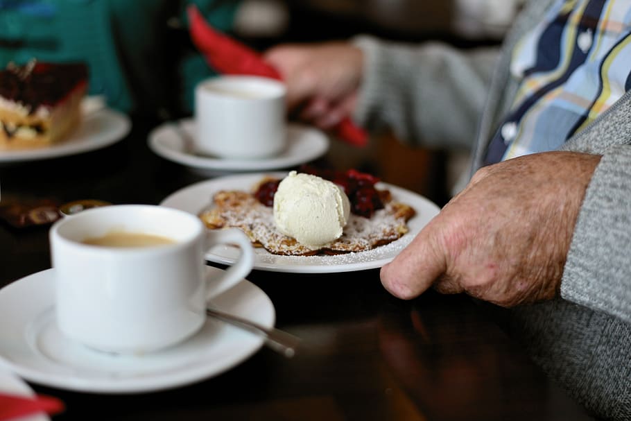 cafe, coffee, waffle, ice, ice cream, ice ball, pastries, cake HD wallpaper