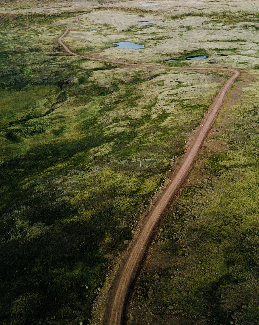 aerial view photo of road and green land area, drone view, path HD wallpaper