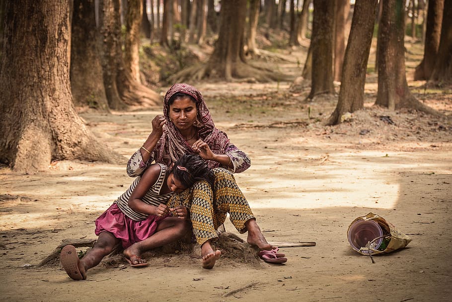 Woman and Girl Sitting on Ground, care, child, connection, daylight HD wallpaper