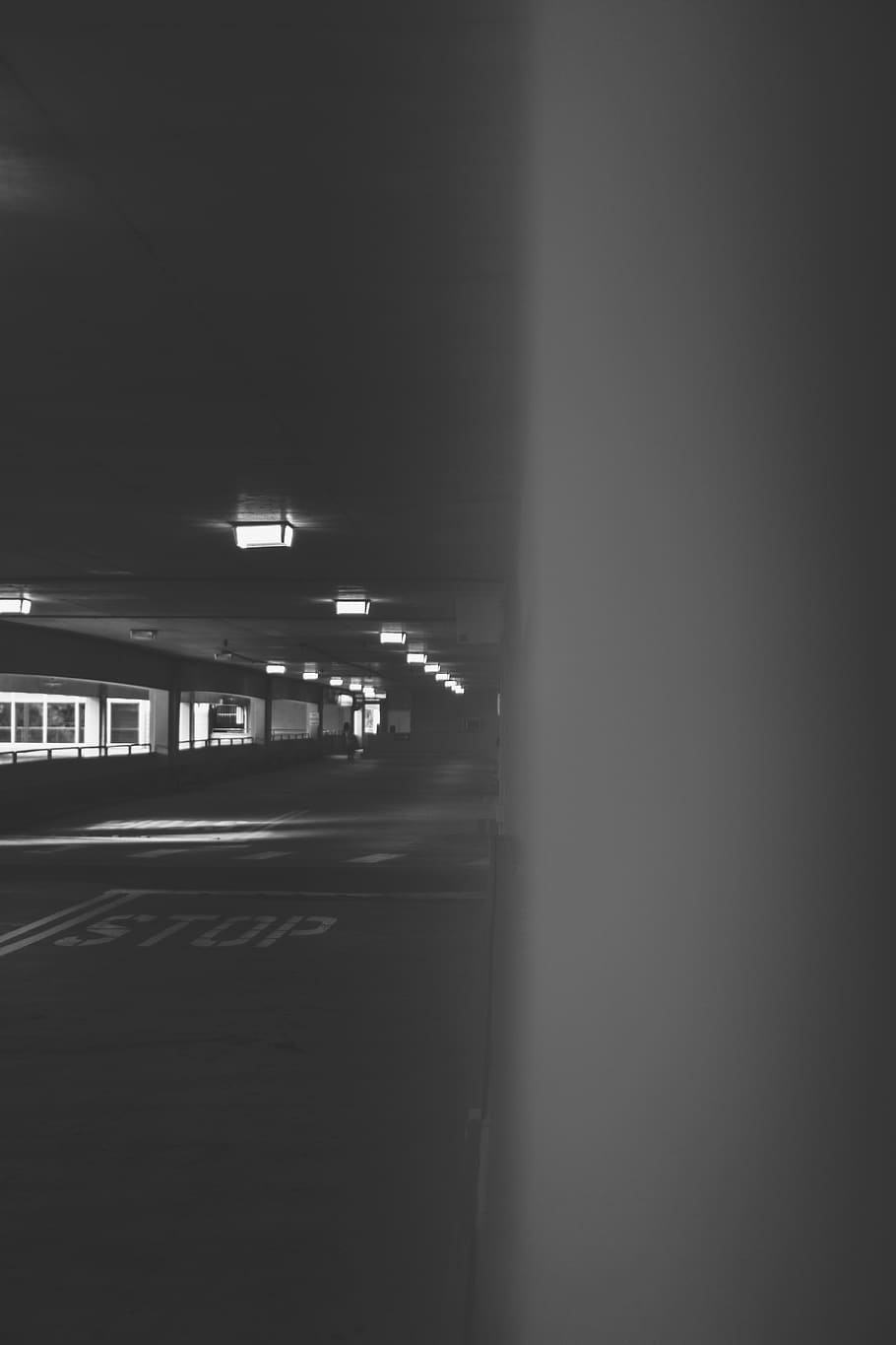 grayscale photography of tunnel, lighting, transportation, vehicle