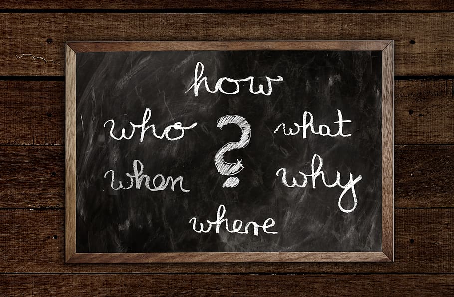 board, questions, who, what, how, why, where, means of communication