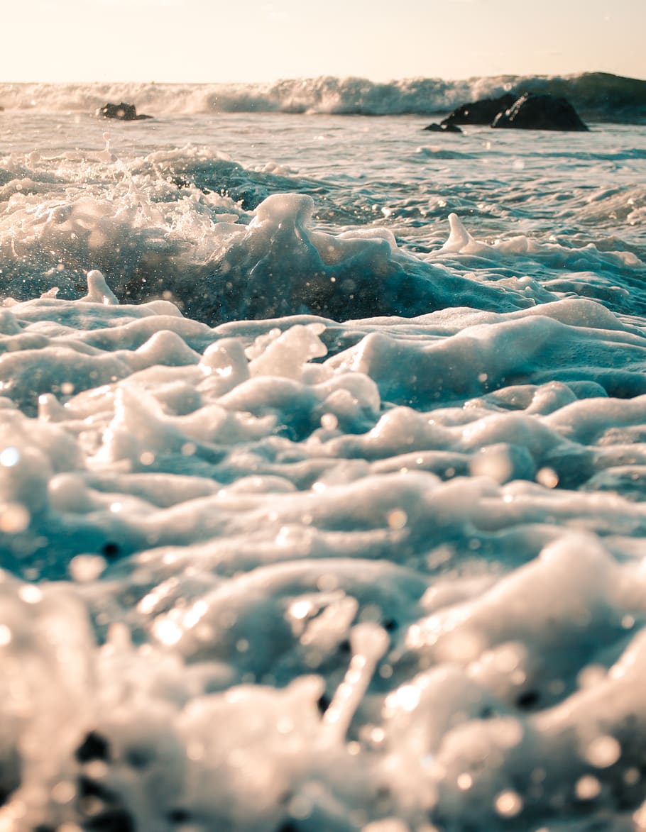 seawave splashing, nature, sunset, wafe, ocean, sea wave, foam HD wallpaper