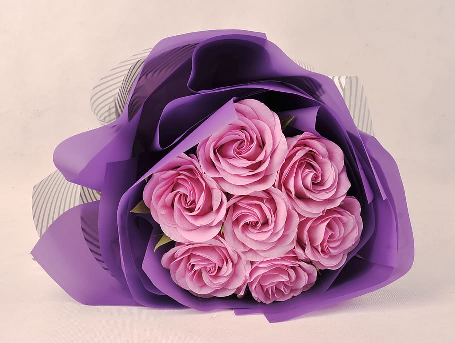 romantic, paper, pink, purple, rose, crepe paper, crepe flower