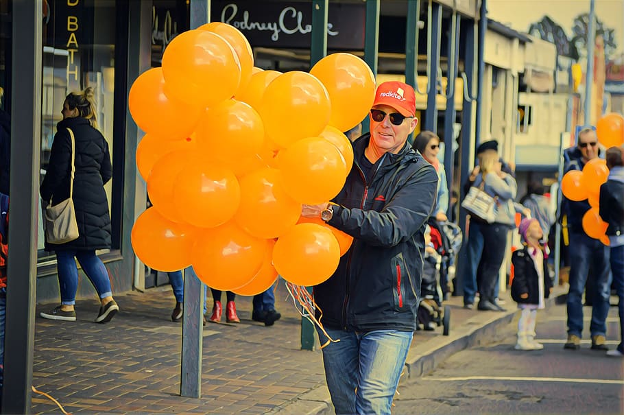parade, gala, balloons, architecture, men, incidental people HD wallpaper
