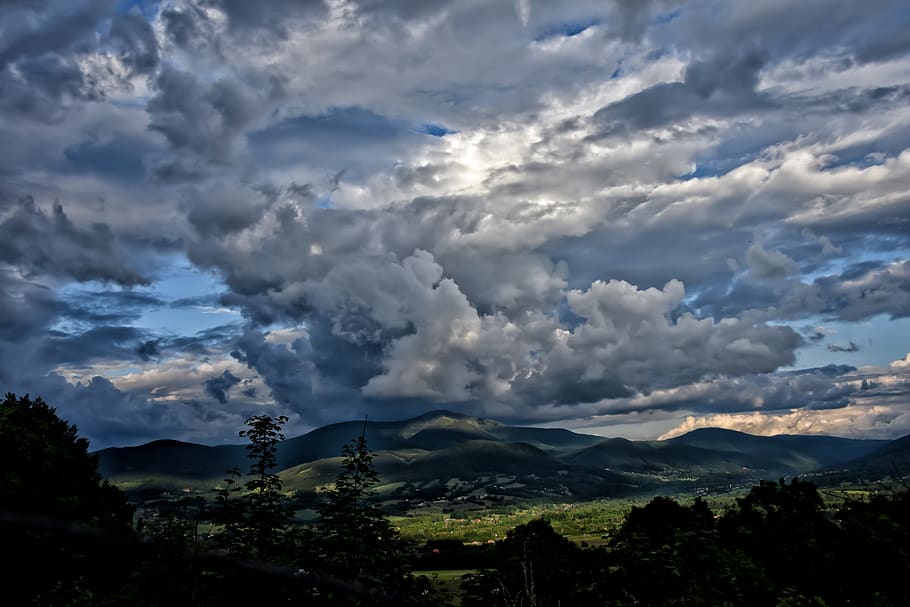 clouds, sky, mountains, cloud - sky, beauty in nature, scenics - nature HD wallpaper