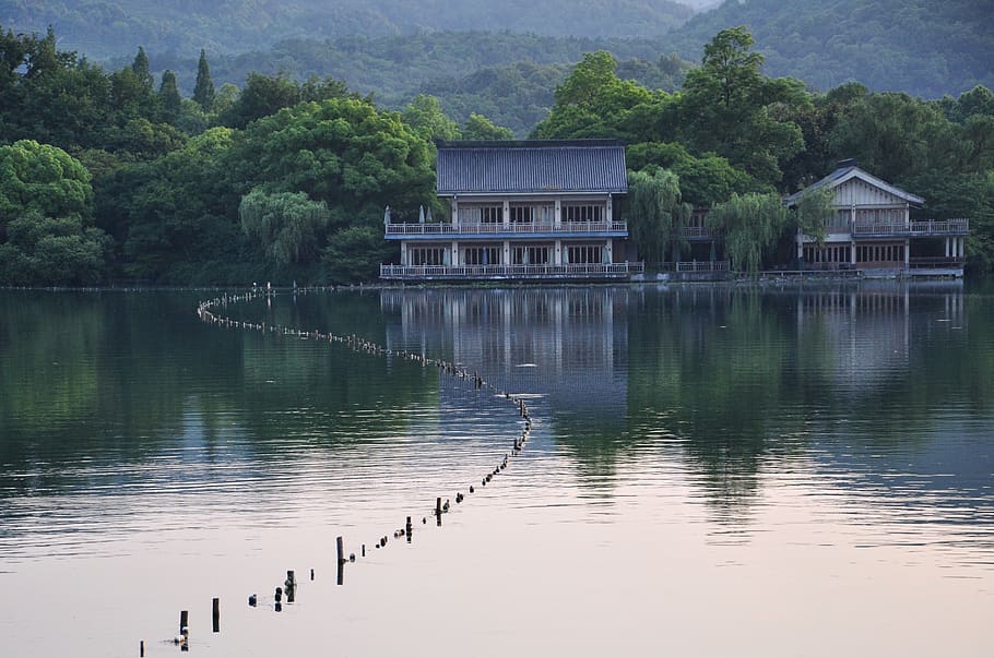 hangzhou, landscape, ancient, water, architecture, built structure HD wallpaper