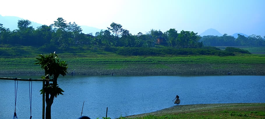 indonesia, padalarang, blue, nature, boat, water, lake, bandung, HD wallpaper