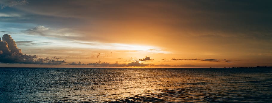 Scenery of Sea Water during Sunset, beach, clouds, dawn, horizon HD wallpaper