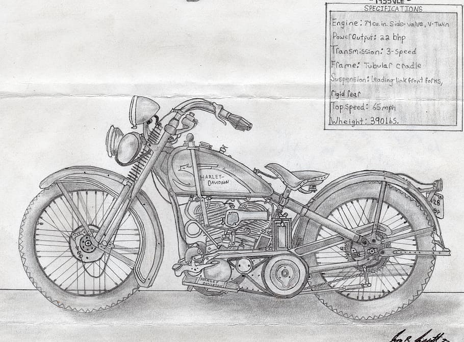 Picture Black And White Library Harley Drawing Motorbike - Motorcycle  Harley Davidson Png, Transparent Png , Transparent Png Image - PNGitem