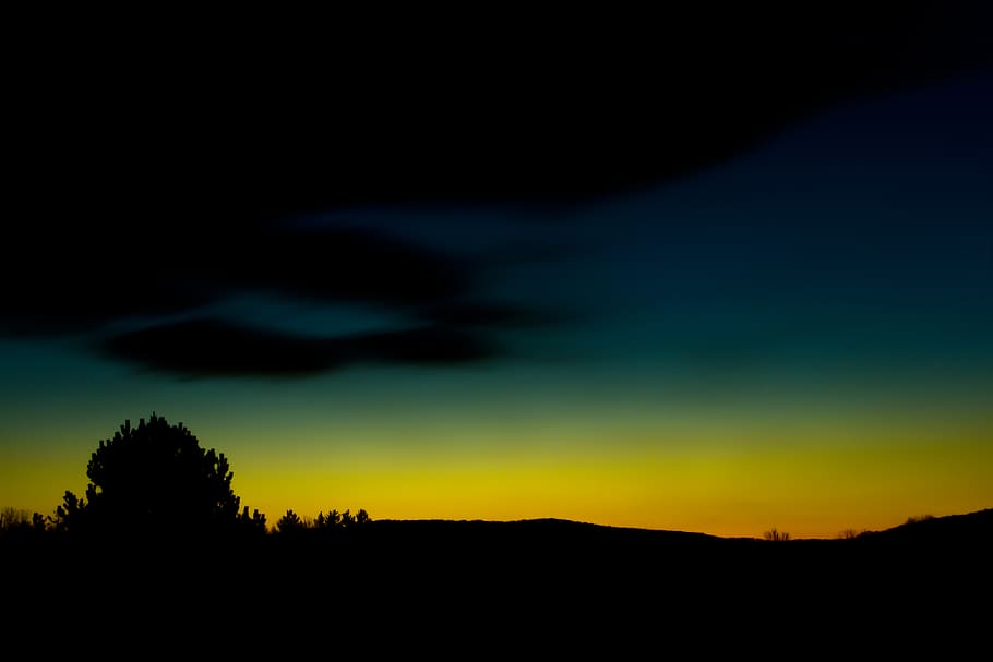 susnet, dark, dusk, night, sky, yellow, silhouette, scenics - nature HD wallpaper
