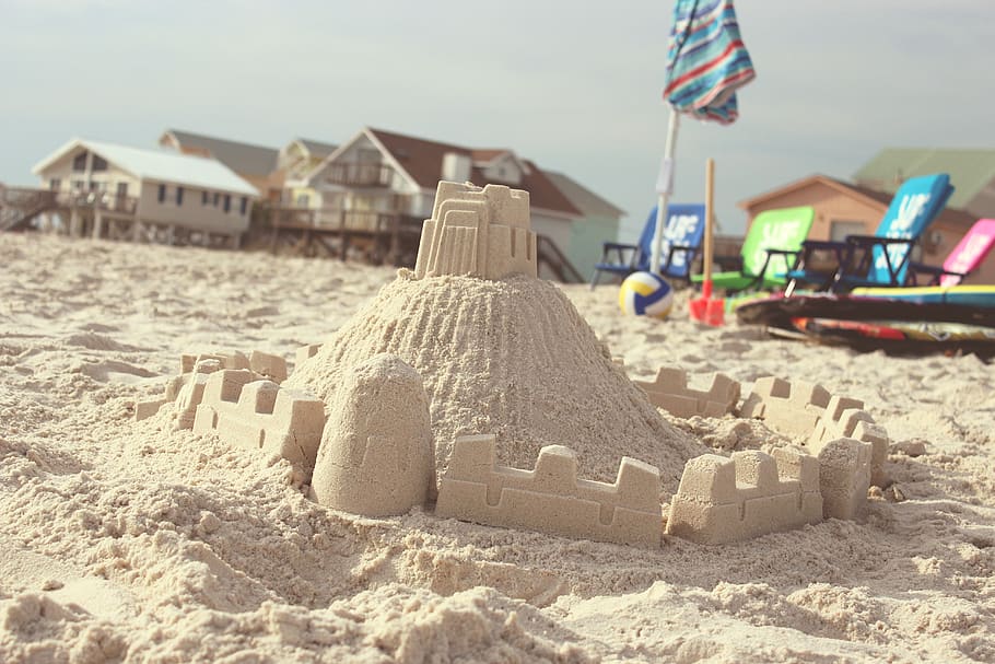 sand, land, beach, sandcastle, focus on foreground, nature HD wallpaper