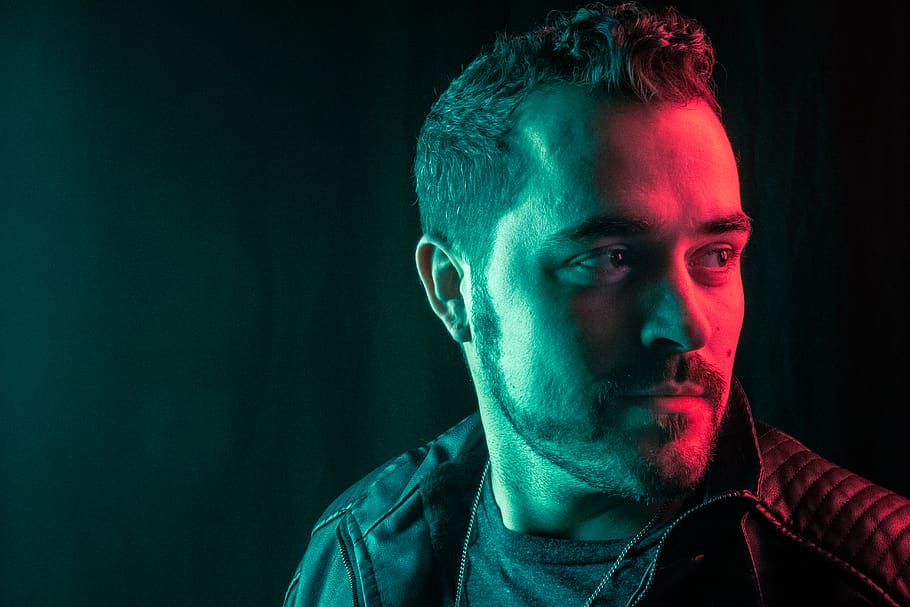 man in black leather jacket, portrait, headshot, one person, studio shot HD wallpaper