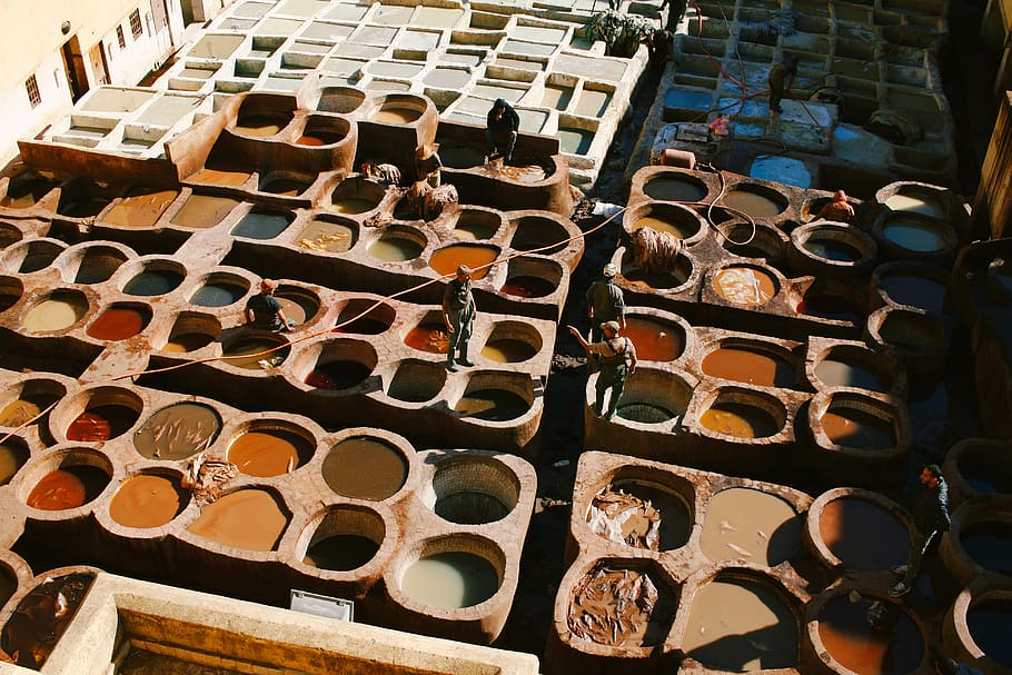 brown clay pot lot, fes, morocco, pottery, dye, rug, human, person HD wallpaper