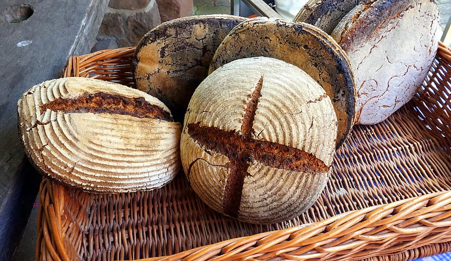 bread baking, fresh, crust, bake, basket, container, food and drink HD wallpaper