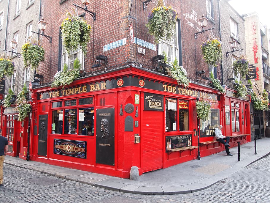 dublin, pub, ireland, beer, red, architecture, building exterior, HD wallpaper