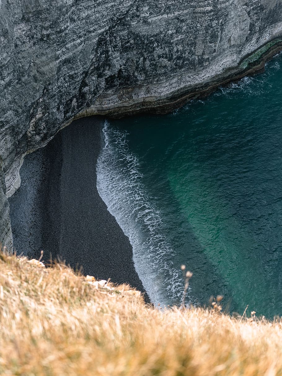 Waves Crashing Shore, aerial photography, aerial shot, aerial view HD wallpaper