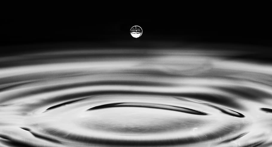 droplet, water, black, white, liquid, wet, ripple, fluid, aqua, HD wallpaper