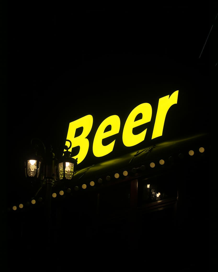 yellow Beer neon sign, china, shenzhen, light, dark, pub, bar