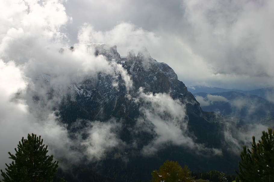 mountains, clouds, view, mood, sky, rock, cloud - sky, beauty in nature HD wallpaper