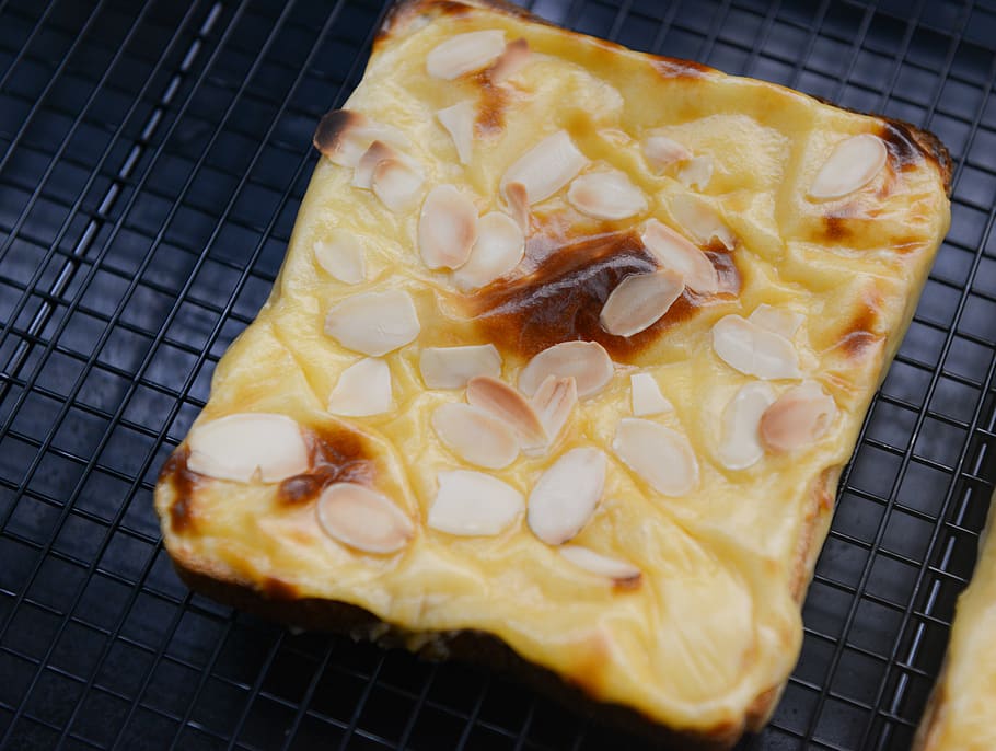 Close-up Photography of Pastry, almonds, baked, blur, cheese, HD wallpaper
