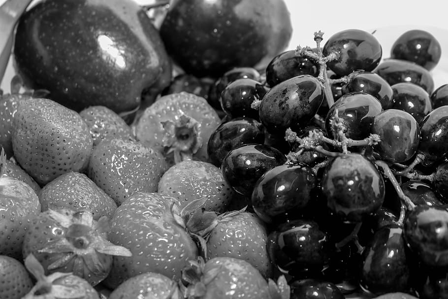 strawberries, grapes, pineapple, orange, food, still life, large group of objects HD wallpaper