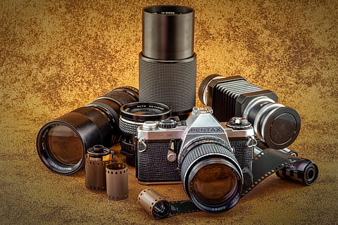 lenses, analog, old, camera, pentax, photo, film, small picture HD wallpaper