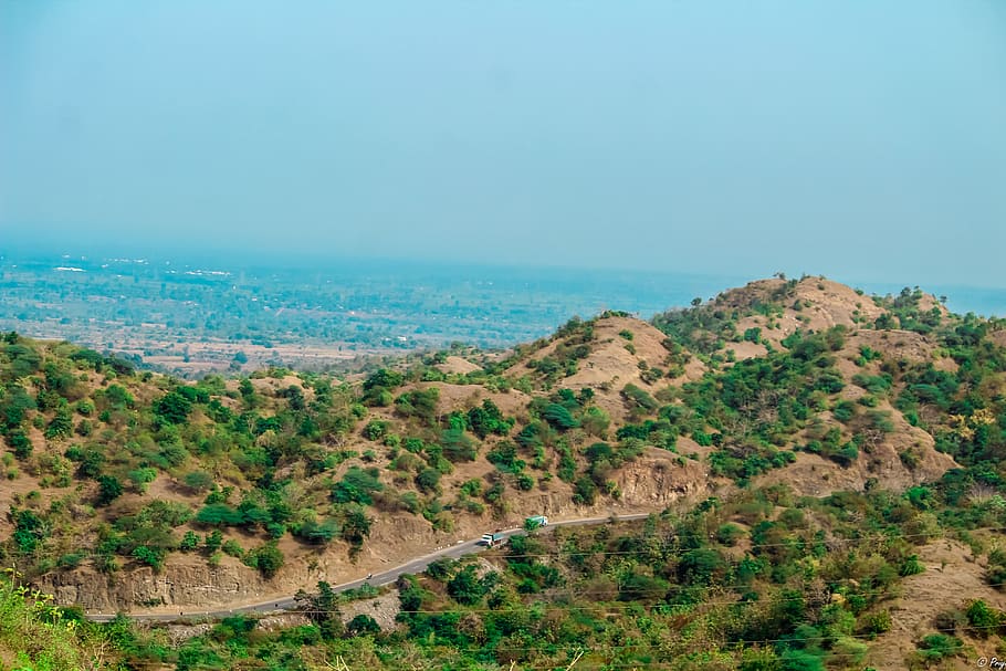 india, rajpipla, clouds, sky, trees, countryside, road, mountains HD wallpaper