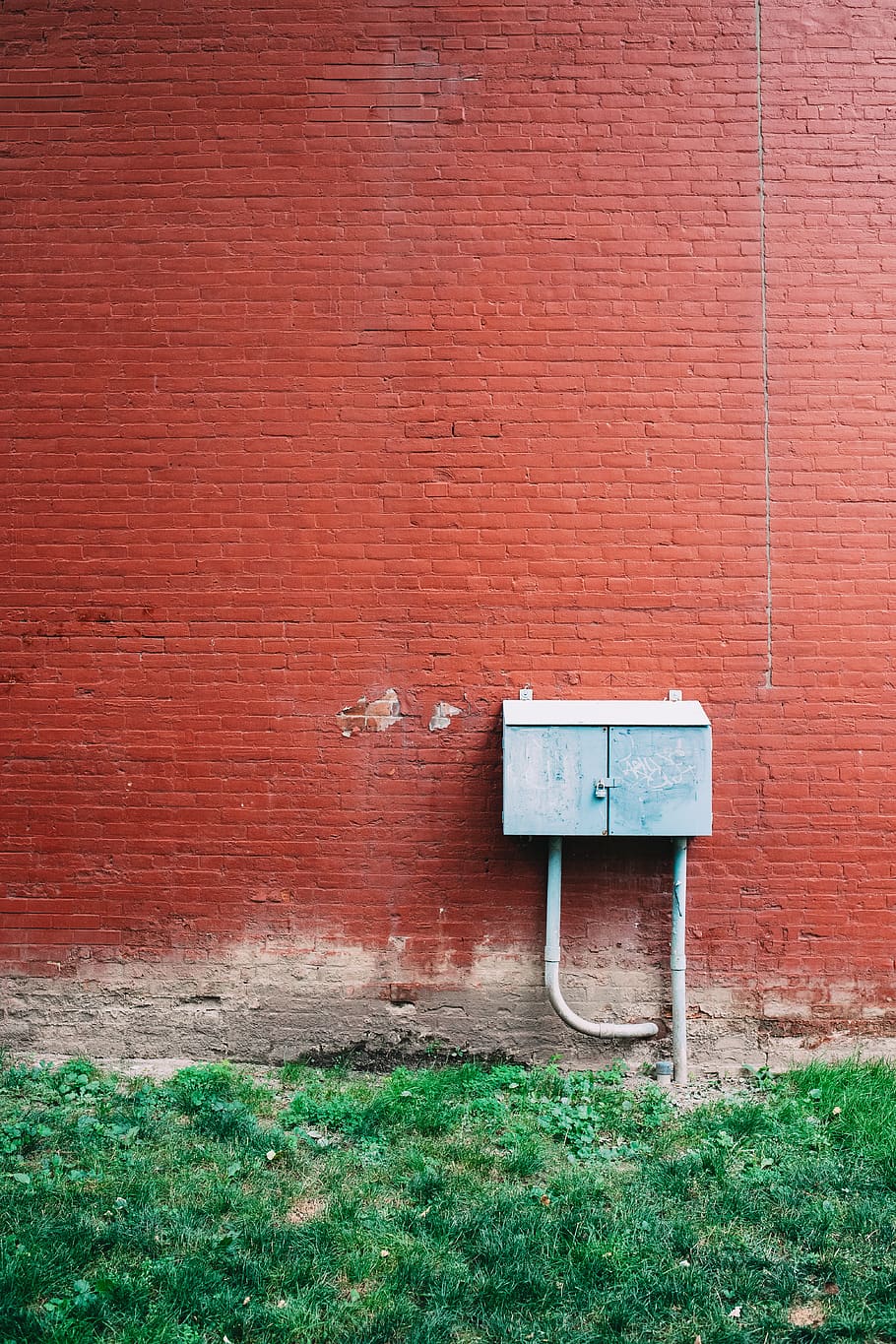 red concrete wall, brick, mailbox, postbox, toronto, canada, grass HD wallpaper