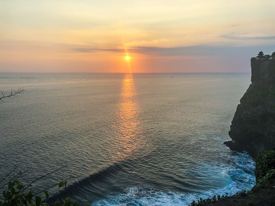 indonesia, uluwatu temple, sunset, waves, sea, cliffs, bali, HD wallpaper