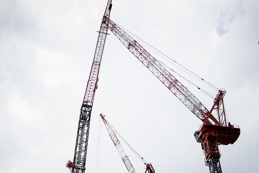 japan, osaka, #desktop, #sky, #white, #red, #screensaver, #crane HD wallpaper