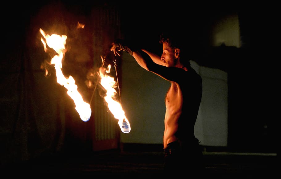spain, granada, albaicín, flame, concentration, fire dancer HD wallpaper