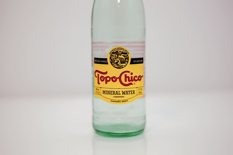 Topo Chico mineral water bottle, drink, beverage, alcohol, beer