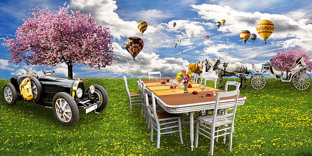 nature, spring, eat, drink, picnic, family fast, meadow, cherry tree HD wallpaper