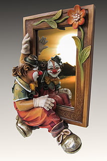 mirror, clown, joker, object, fig, figure, representation, indoors HD wallpaper