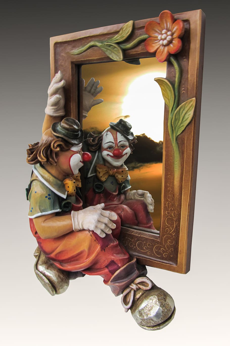 mirror, clown, joker, object, fig, figure, representation, indoors HD wallpaper