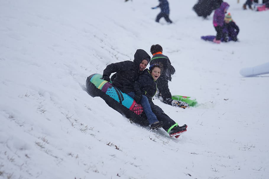 human, person, sled, slide, toy, outdoors, snow, nature, piste HD wallpaper