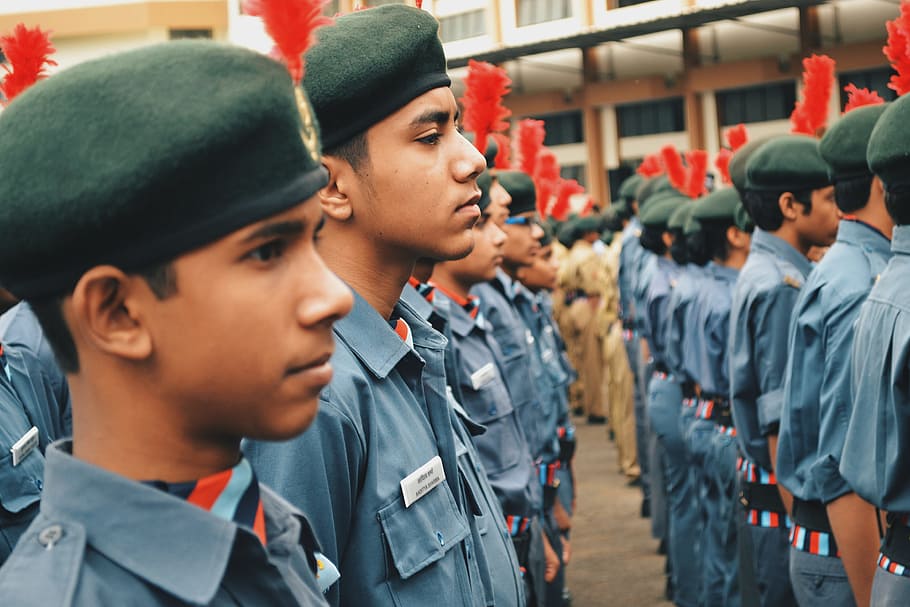 Man Wearing Police Suit, ceremony, group, hats, india, men, outdoorchallenge