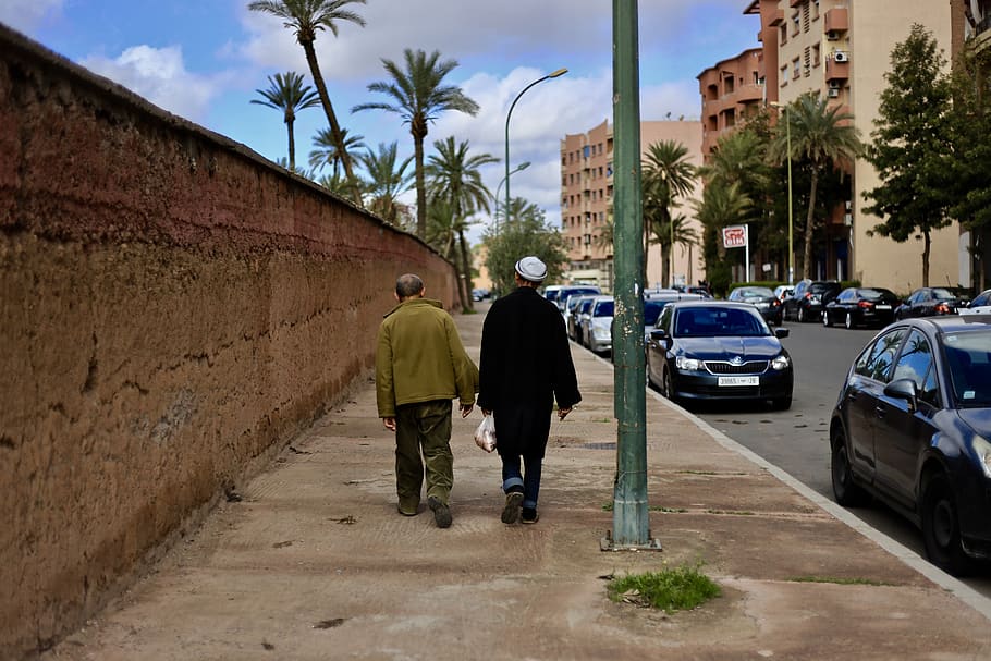 marrakesh, gueliz, morocco, old men, friends, grandfather, street