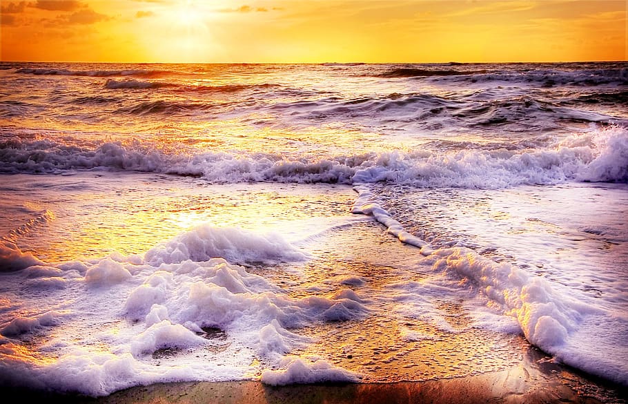 beach, wave, sun, sea, water, summer, coast, sand, nature, sky HD wallpaper