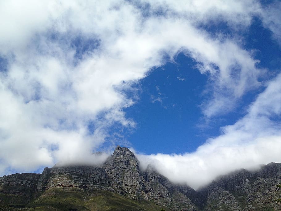 Rock Mountains during Day, blue sky, cloud formation, clouds HD wallpaper