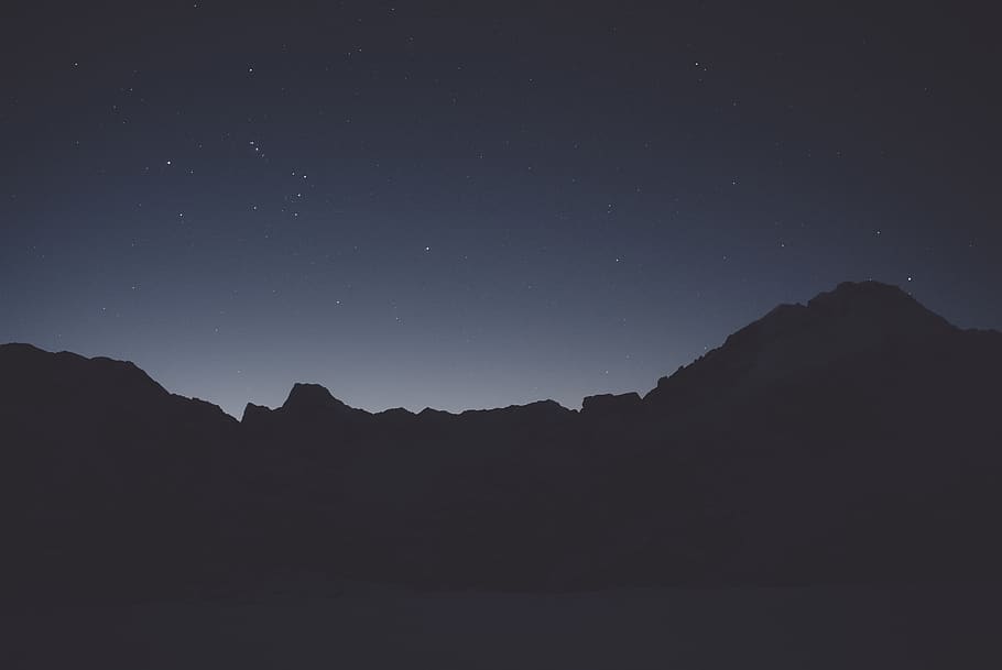dark, landscape, mountain, blue, sky, stars, silhouette, night HD wallpaper