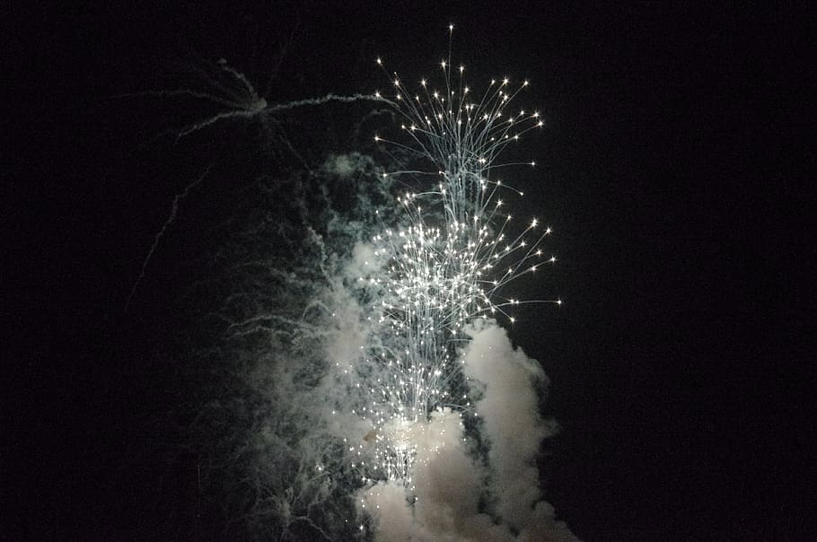 firework, fireworks, night, night time, celebration, illuminated HD wallpaper