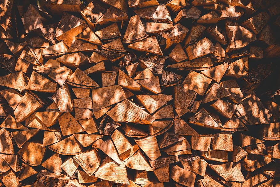 wood, pile, stack, sunlight, shadow, warm, pattern, wallpaper HD wallpaper